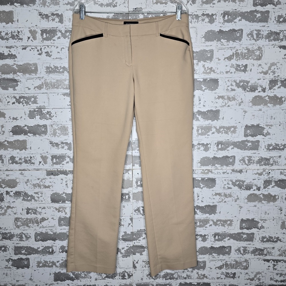 Express Pants Womens 10R Beige Editor Low Rise Barely Boot Stretch Black Trim